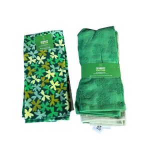 Celebrate Together St. Patrick's Day Green Kitchen Towels (6) Shamrock Pattern